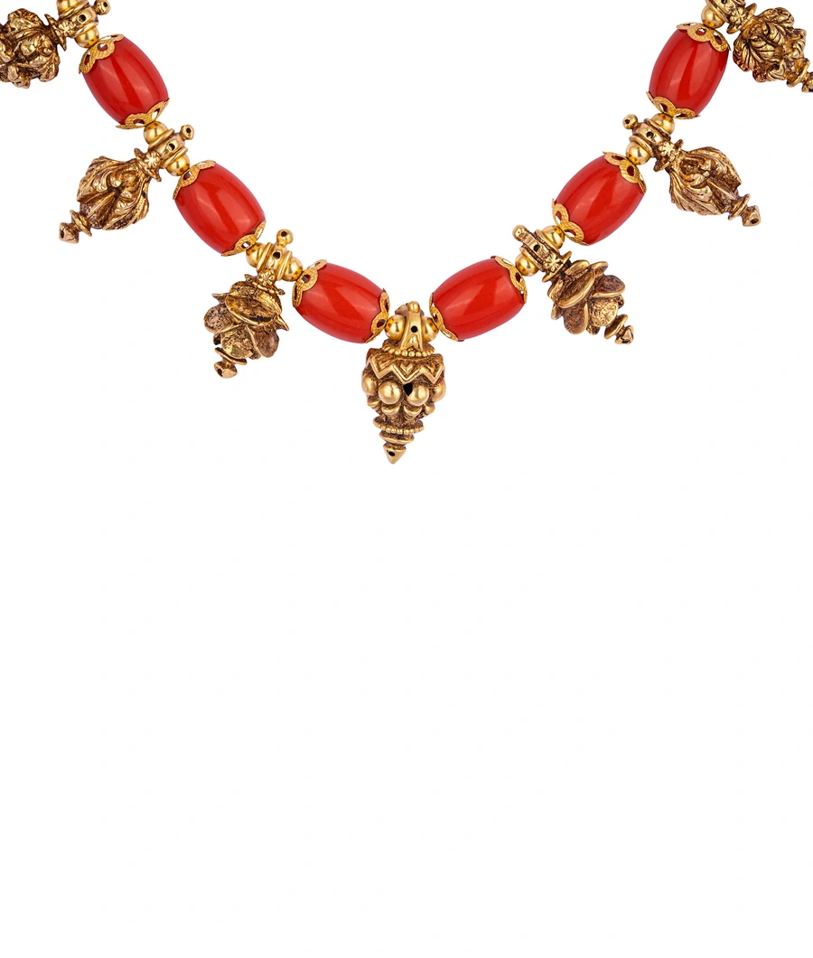 gold-plated-coral-bead-necklace-with-intricate-gold-charms-abm0013-b