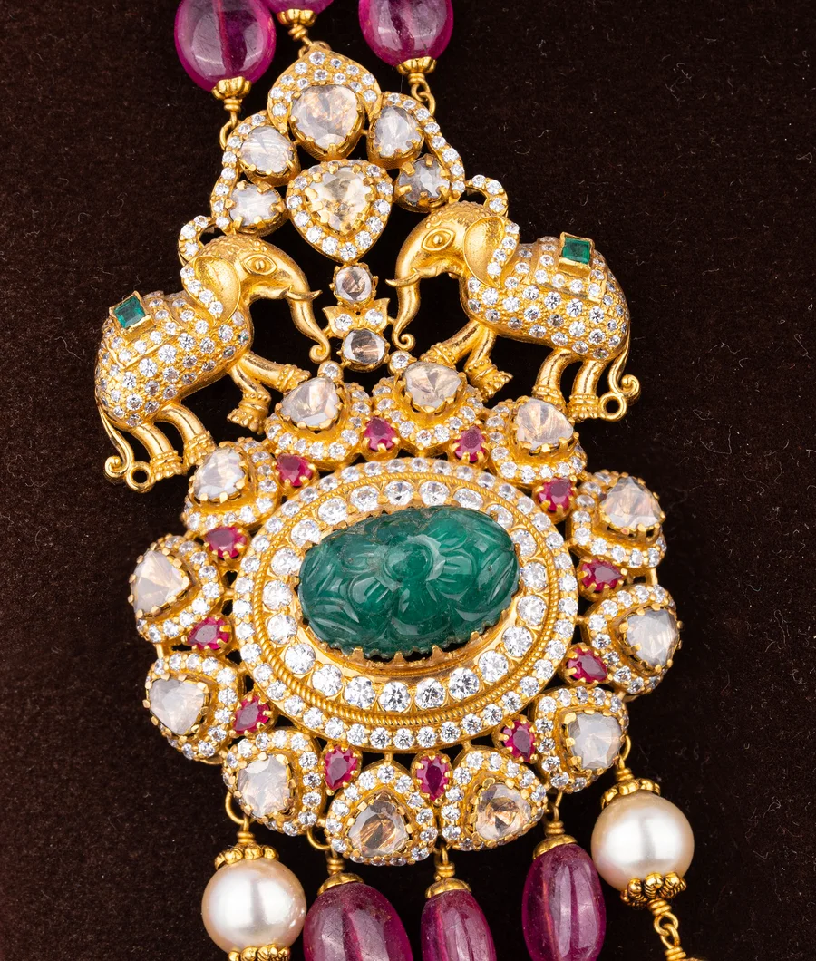 layered-necklace-with-ruby-and-pearl-beads-and-intricate-pendants-ahrm0020-b