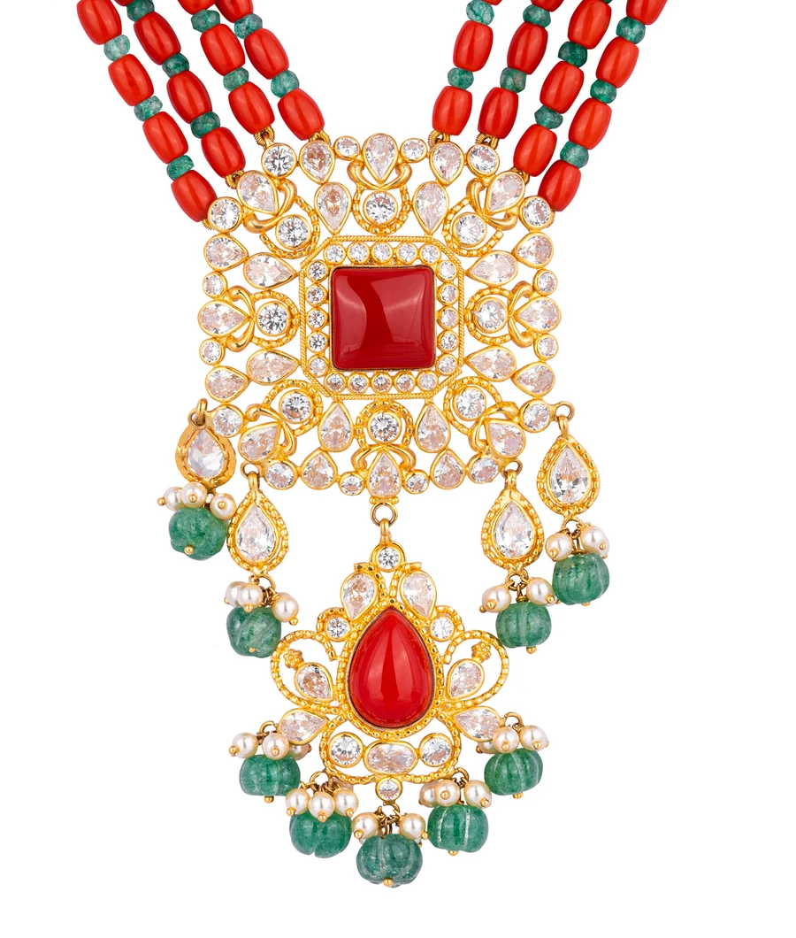 layered-necklace-with-coral-and-emerald-beads-and-intricate-pendant-lwhrm0001-b