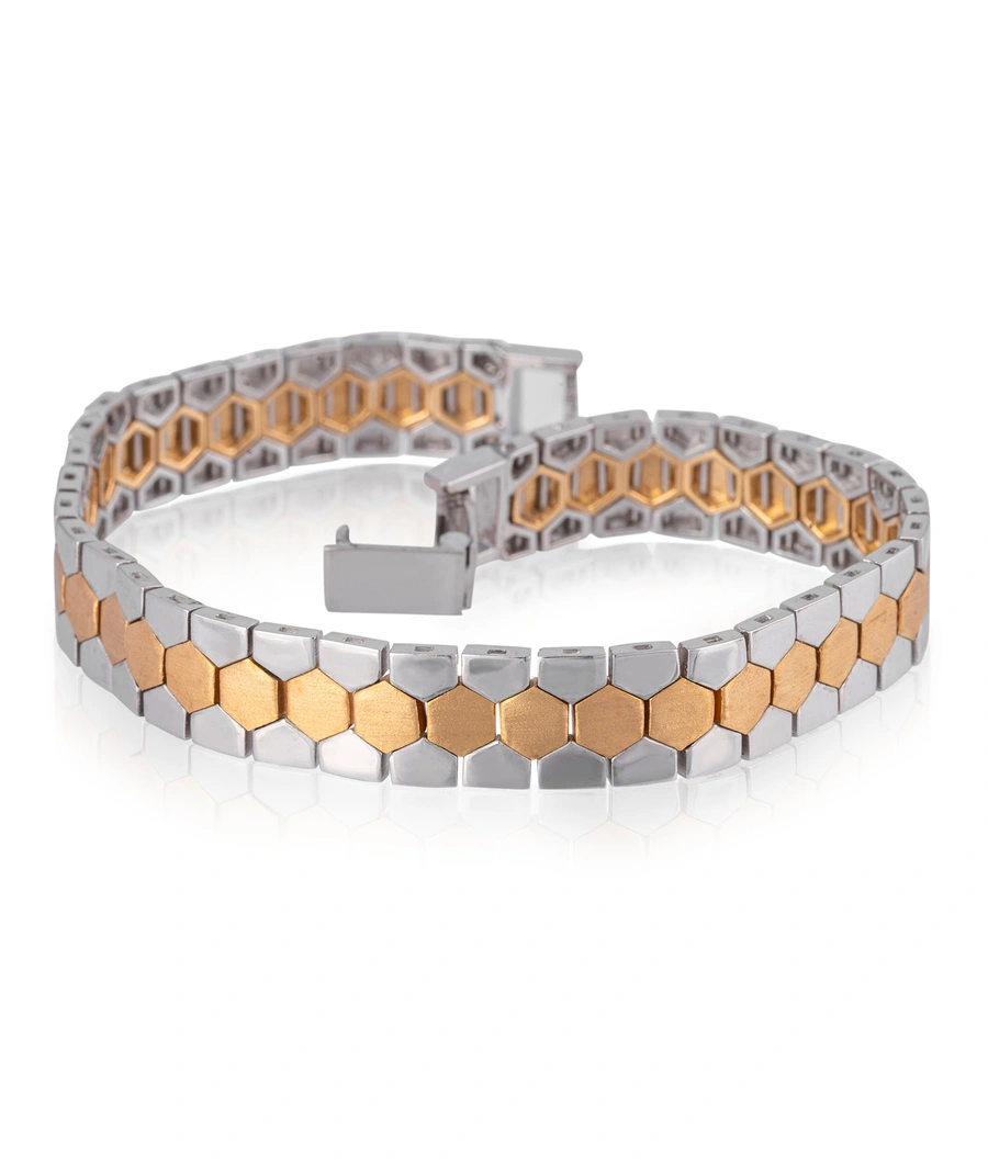 two-tone-metal-bracelet-with-a-hexagon-link-design-pmbr0007-a
