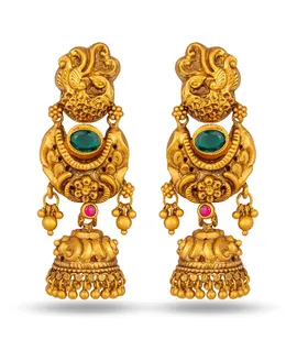 antique-peacock-design-jhumka-earrings-with-green-and-pink-stones-er0005-a